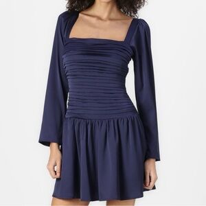 Abercrombie & Fitch Navy Drop-Waist Satin Mini Dress w/ Pockets